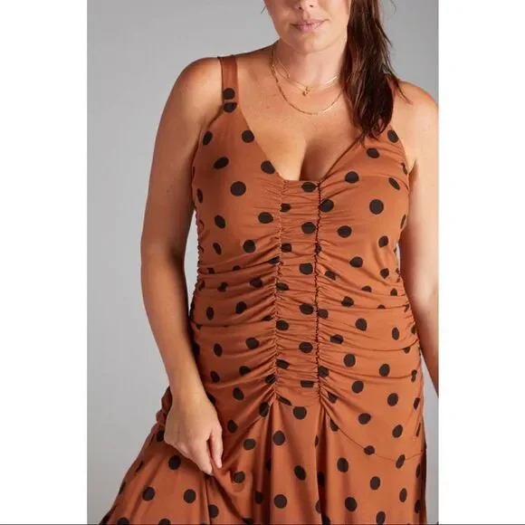 anthropologie brown polka dot dress Brown Polka Dot Puff Sleeve Ottillie Midi Dress main image 0
